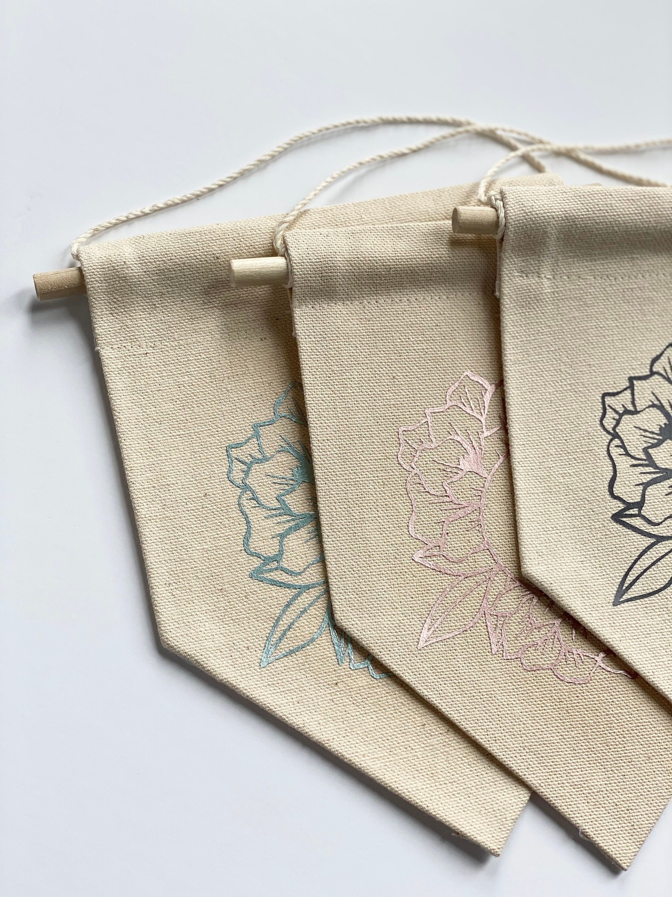 Small Wall Hanging Canvas Banner Custom Floral Initial Etsy