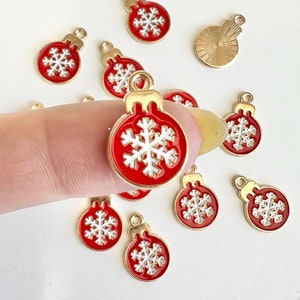 Enamel Christmas Charms Christmas Snowflake Holiday Enamel Gold Plated Charms Jewelry Supplies Random Assortment Choose Quantity Enameled