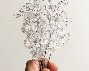 Rama de acrílico en aerosol, aerosol de cuentas acrílicas con tallo de alambre, rama de plástico, rama de acrílico, fabricación de tiaras, decoración de pasteles, arreglos florales