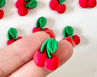 10 cabujones de resina de cereza, rústicos, kawaii, miniatura, cereza, cereza de plástico, cabujones de resina, cabujones de comida, cabujones de cereza de base plana.