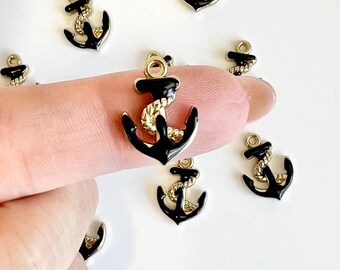 10 Stück Emaille Schwarz Anker Charms, Anker Anhänger, Anker Charms, Ocean Theme Charms, Ocean Anhänger, Messing Zubehör, Armband Connectors