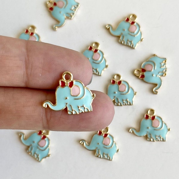 10 pcs Mini Elephant Charms, Jewelry Supplies, Elephant Pendant, Charms for Bracelet, Blue Elephant Baby Shower Charms for Jewelry Making