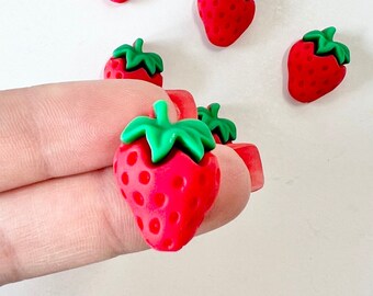 10 pcs Strawberry Resin Cabochons, Rustic, Kawaii Miniature, Strawberry, Plastic Strawberry, Resin Cabochons, Food Cabochon, Flatback