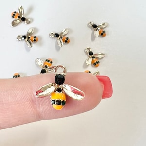 10 pcs Enamel Pendants With Rhinestone Mini Bee Charm, Golden Bee, Mini Bee Beads, Mini Bee Pendants, Jewelry Supplies, Golden Bee Charms