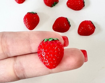 10 pcs Strawberry Resin Cabochons, Rustic, Kawaii Miniature, Strawberry, Plastic Strawberry, Resin Cabochons, Food Cabochon, Flatback