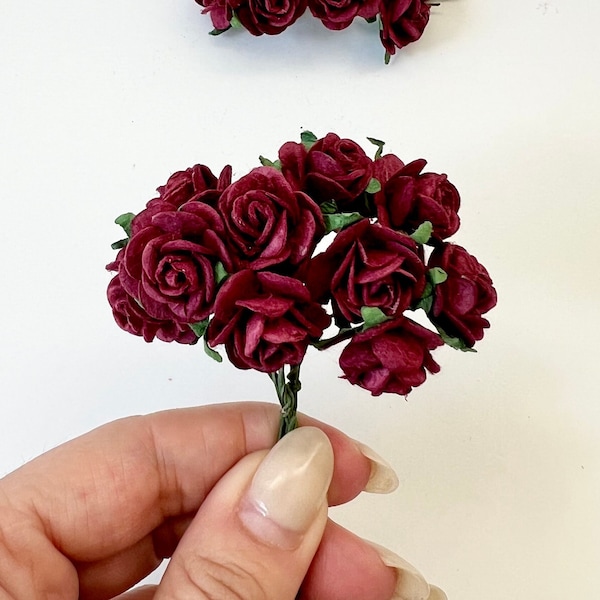 Mulberry Burnt Burgundy Rose, Deep Red Flowers, Mulberry Paper Flowers, Paper Craft Flowers, Artificial Flowers, Wedding Crafts, Maroon Rose