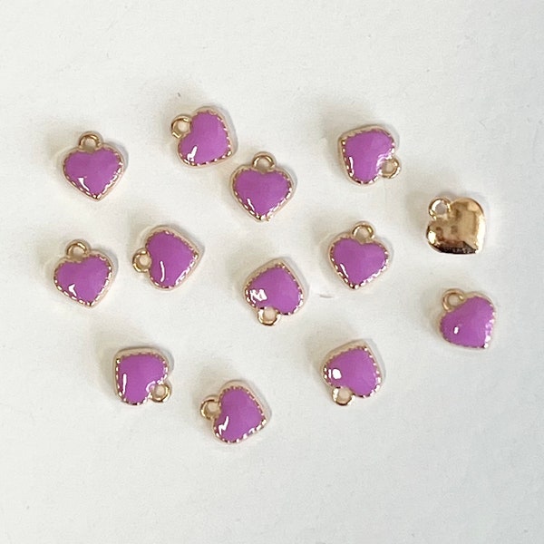 10 pcs Heart Charms, Heart Pendants, Jewelry Supplies, Enamel Heart, Heart Enamel Charm, Mini Heart Charm, Purple Heart Charm