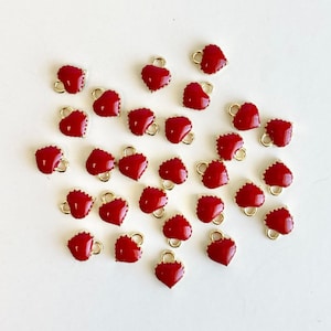 10 pcs Mini Heart, Tiny Heart, Red Charms, Mini Heart Charm, Red Heart, Mini Heart Pendants, Jewelry Supplies, Vintage Heart, Small Heart