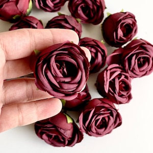 10 pcs Burgundy Roses Heads, Artificial Flowers, Silk Flowers, Wedding Flowers, Supplies, Fake Rose, Faux Roses, Home Decoration