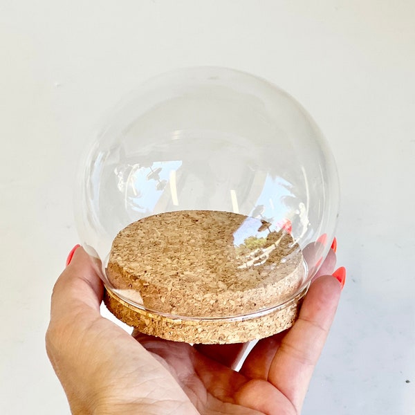 Big Dome Glass Jar, Dome Jar, Glass Globe,10cm Round Cloche, Cork, Glass Display, Big Round Jar, Bell Jar, Round Cloche with Cork Bottom