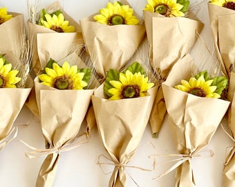 10 Stk. Sonnenblumen Gastgeschenke, Mini-Sonnenblumensträuße, Partygeschenke, rustikale Gastgeschenke, Geburtstagsgeschenke, Partygeschenke, Taufgeschenke, Sonnenblumen