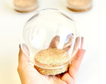 Big Dome Glass Jar, Dome Jar, Glass Globe,10cm Round Cloche, Cork, Glass Display, Big Round Jar, Bell Jar, Round Cloche with Cork Bottom