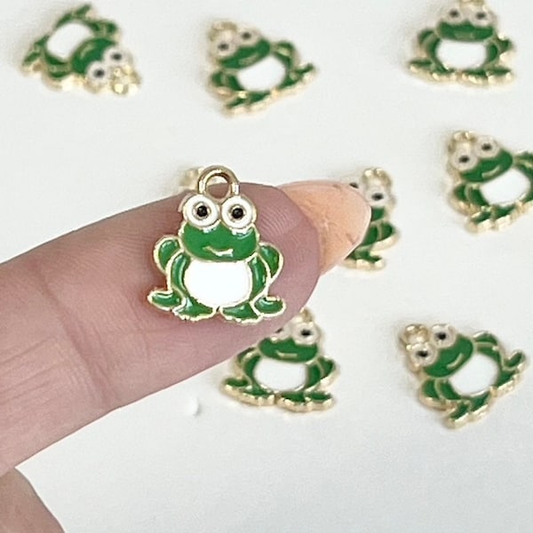 10 pcs Frog Shape Charms, Frog Pendants, Jewelry Supplies, Small Frog Charms, Frog, Green enamel Frog Charm, Charm bracelets, Green Frogs