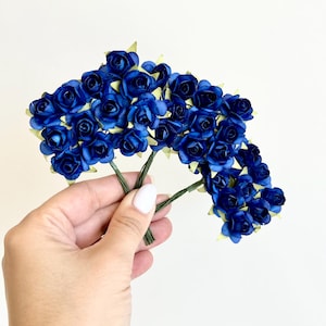 144 pezzi di rosa blu reale di gelso, fiori blu, fiori di carta di gelso, fiori di carta blu, fiori artificiali, artigianato per matrimoni
