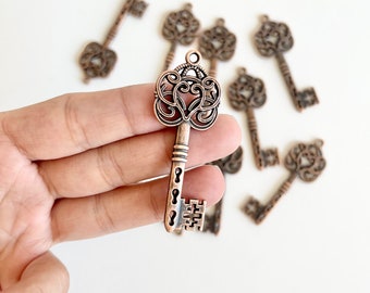 10 stuks Grote Sleutel, Kleine Sleutel, Bedels Antiek Rood Koper, Grote Sleutels Charm, Bronzen Sleutel, Grote Sleutel Hangers, Sieraden Benodigdheden, Vintage Sleutel, Grote Sleutel