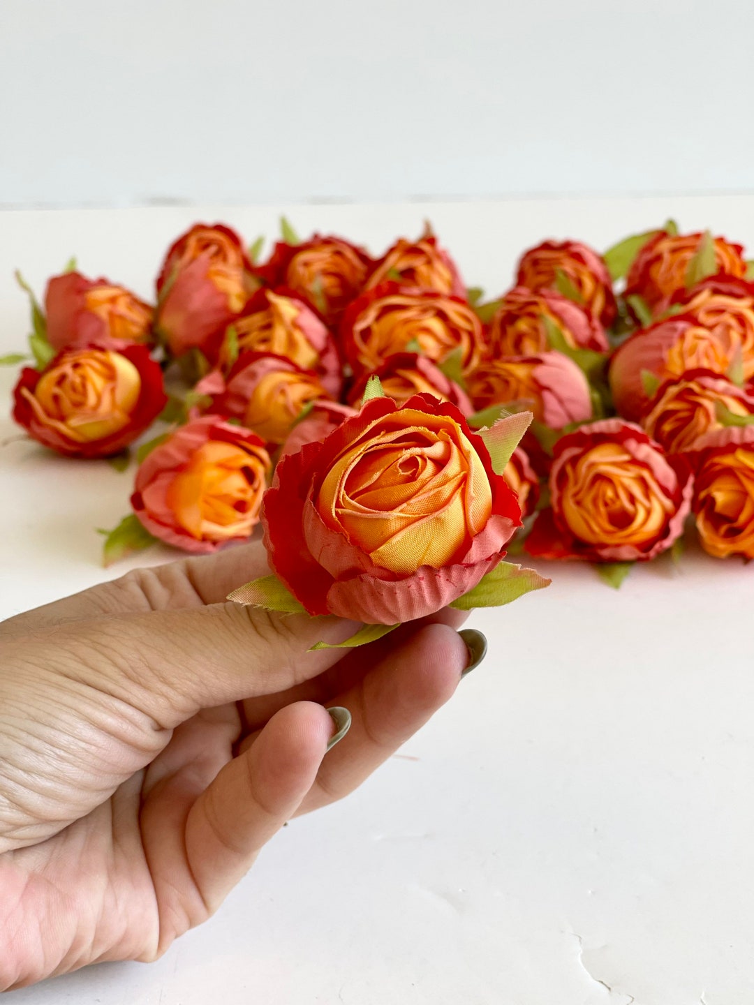 Ivo Cb Roses 10 Pcs Orange Roses Heads, Artificial Flowers, Silk Flowers, Wedding ...