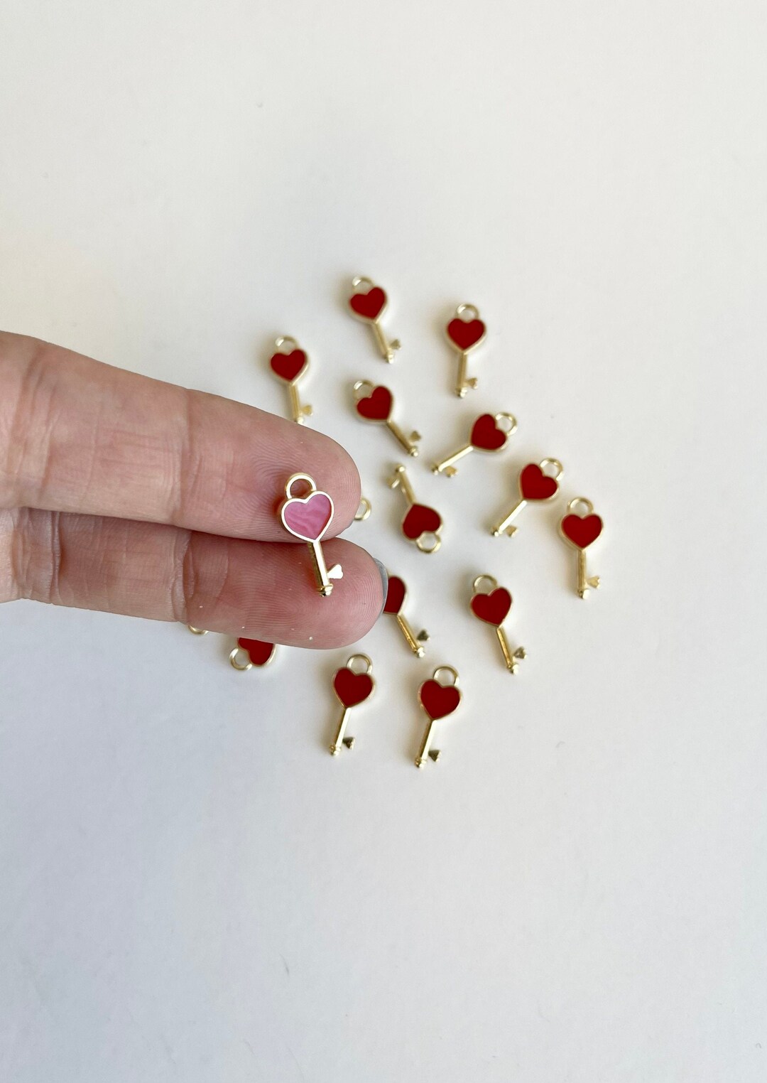 Mini Key Charm 10 Pcs Mini Key, Tiny Key, Red Charms, Mini Keys Charm, Red Key, Mini ...