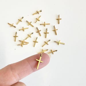 10 pcs Mini Gold Cross, Tiny Cross, Cross Charms, Mini Cross Charm, Cross Pendants, Jewelry Supplies, Vintage Cross, Small Cross, Baptism