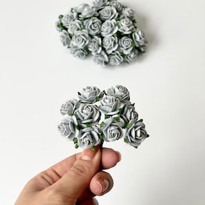 Mulberry Gray Rose, Dusty Blue Flowers, Mulberry Paper Flowers, Dusty Rose, Blue, Paper Craft Flowers, Artificial Flowers, Wedding Crafts