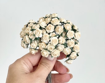 144 pcs Mulberry Champagne Rose, Ivory Flowers, Mulberry Paper Flowers, Peach Rose, Paper Craft Flowers, Artificial Flowers, Wedding Crafts