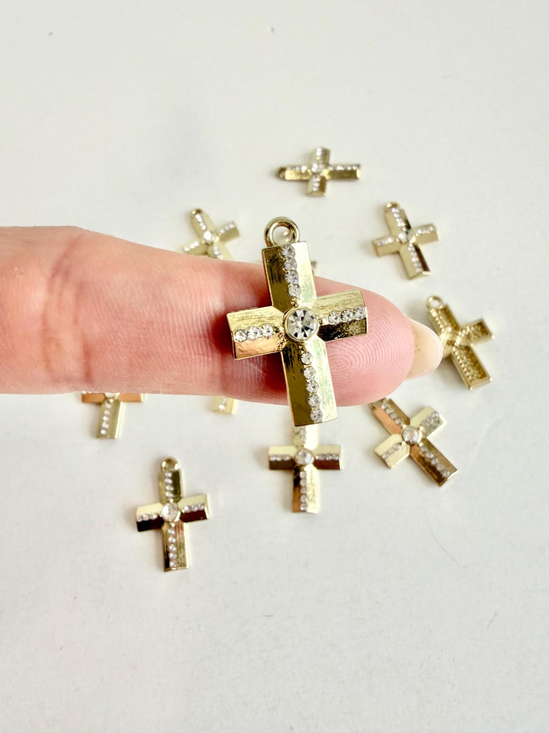 Bulk Crystal Rhinestone Cross, Light Gold Tiny Cross, Cross Charms ...