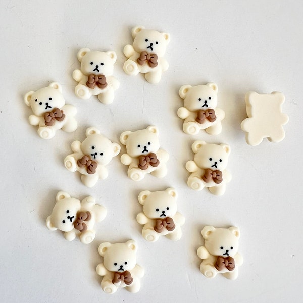 10 pcs Resin Bear, Opaque Resin Cabochons, Beige Brown Bear, Acrylic Cabochons, Lemon Chiffon Bear Cabochons, Bear Pendant, Teddy Cabochons