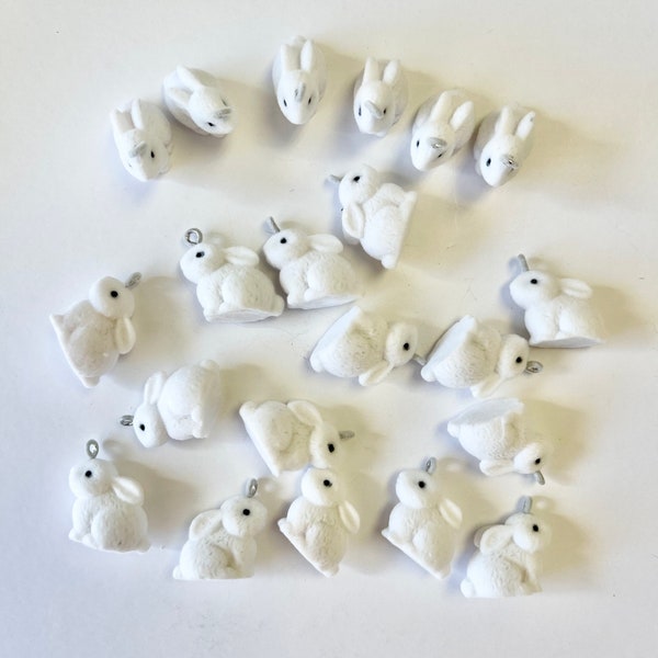 5 pcs Cute Flocked Rabbit, Flocky Plastic Beads, Half Drilled Beads, Rabbit Pendant, DIY Earring Charms, DIY Keychain, Necklace Charms