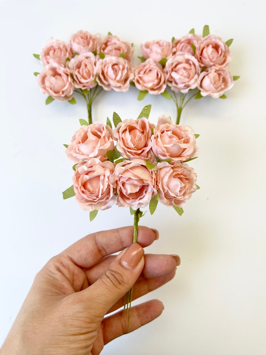 6 Pcs Roses on Wire Stems, Silk Roses, Silk Flowers, Corsage Flowers ...