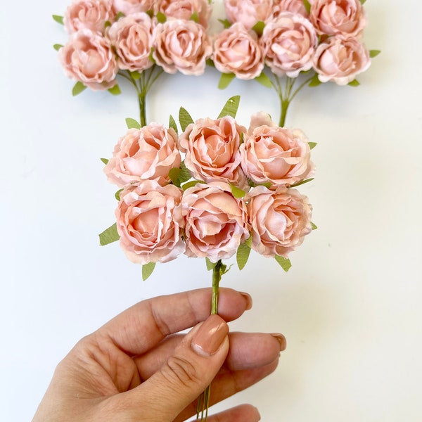 6 pcs Roses on Wire Stems, Silk Roses, Silk Flowers, Corsage Flowers, Peach Roses , Wedding Crafts, Bulk Artificial Flowers, DIY Flowers