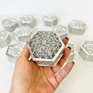 12pcs Hexagon Candy Boxes, Candy Containers, Favors Box, Guests gift box, Acrylic Box, Chocolate Box, Silver Boxes, Silver Candy Box