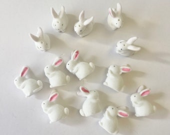5 pcs Cute Flocked Rabbit, Flocky Plastic Beads, Half Drilled Beads, Rabbit Pendant, DIY Earring Charms, DIY Keychain, Necklace Charms