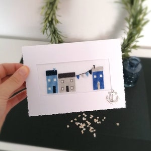 Carte de voeux été, décoration maison de plage, cartes de voeux faites main, petite décoration maritime, point de croix fini