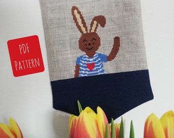 Hase Kreuzstichvorlagen, PDF pattern, Stickvorlage Kreuzstich Frühling, gezählter Kreuzstich, moderne Kreuzstichmuster