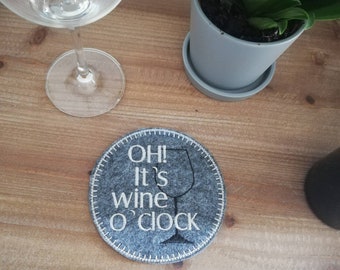 Mugrug wine bottle coaster cup rug it&#39;s wine o&#39;clock grey felt