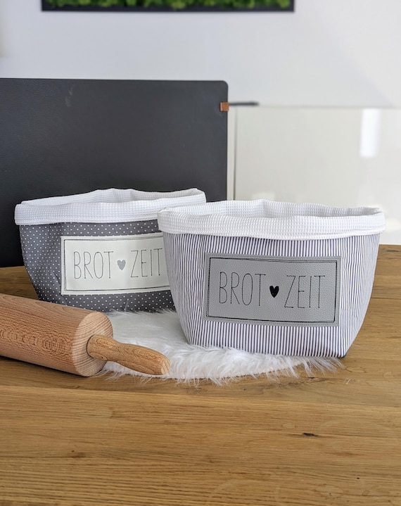 Brotkorb Stoff, Geschenk für Backfans, Brotzeitkorb, Brotkörbchen grau weiß, Hobbybäcker
