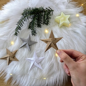 Set stelle di carta piegate, decorazioni per albero di Natale in carta, decorazioni bianche per albero di Natale, decorazioni semplici per l'Avvento, stelle di carta natalizie
