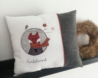 Dekokissen Herbst mit Fuchs, herbstliche Deko, Fuchs Schal, Geschenk herbstlich