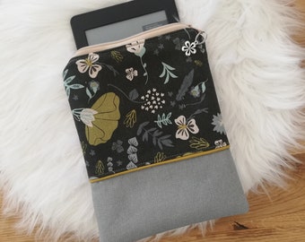 Ebook reader cases sewn flowers green blue, gift for readers