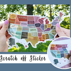 Scratch Off Sticker Map; USA Sticker; Scratch Off 50 States; Places traveled; Decal Map; Planner Sticker