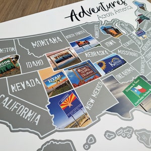 US scratch off map; State Welcome signs of United States travel poster; Scratch off Poster; Places Traveled; State Border signs