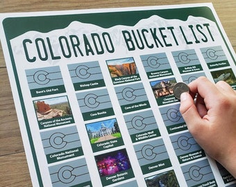 Colorado Bucket List; Colorado Scratch Off Poster; Colorado Housewarming Gift; Colorado Travel Map; Denver; Colorado Springs; Colorado Art