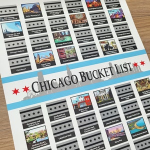 Liste de seaux de Chicago ; Poster Chicago à gratter ; Cadeau de pendaison de crémaillère Chicago ; Carte de voyage de Chicago ; La ville des vents ; l'Illinois ; Art de Chicago