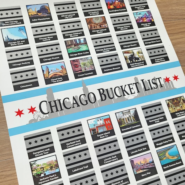 Chicago Bucket List; Chicago Scratch Off Poster; Chicago Housewarming Gift; Chicago Travel Map; The Windy City; Illinois; Chicago Art