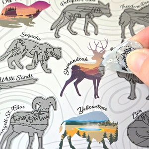 US National Park Scratch Off poster, Wildlife Silhouette National Parks, National Park Tracker map, Parks Checklist, Bucket List poster