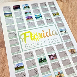 Florida Scratch Off Poster; Florida Bucket List; Florida Housewarming Gift; Florida Travel Map; The Sunshine State; Miami, Orlando, Tampa