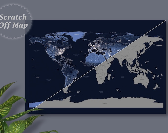 Scratch Off World Map: Night View from Space, Travel Tracker Poster (16x24)