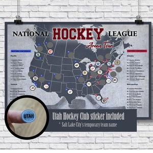 Carte à gratter Pro Hockey Arena, affiche de liste de hockey 12 x 18, cadeau hockey, visite de l'arène de hockey ; Art mural hockey