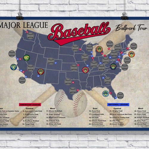 Mlb Stadium Travel Map Pro Baseball Stadium Scratch Off Tour Map Ballpark Stadium - Etsy