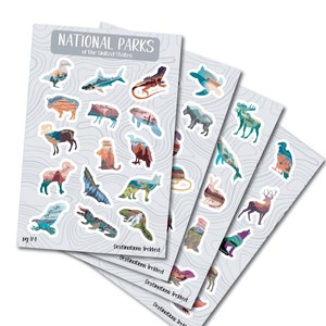National Park Wildlife Sticker Set: 63 Waterproof Travel Stickers