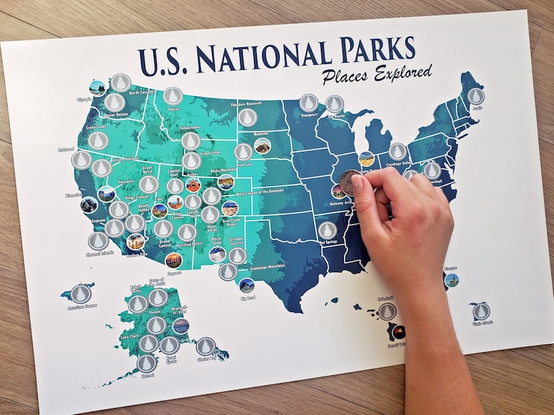 CLEARANCE National Park Scratch Off Map 12x18 National Park Travel Poster National Park Print National Park Bucket List Hiking Gift image 2